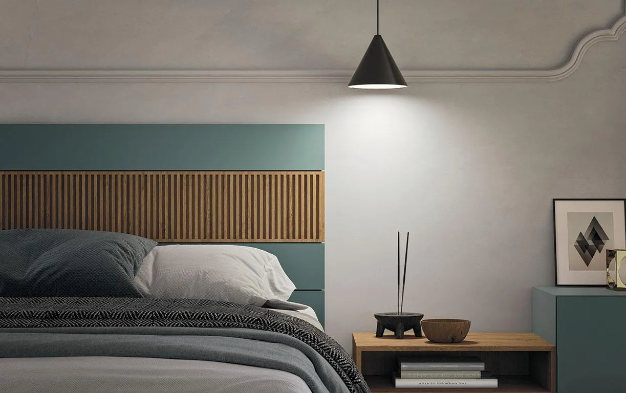 Dettaglio della fascia azzurra e del comodino Dreaming 01 MobilGam