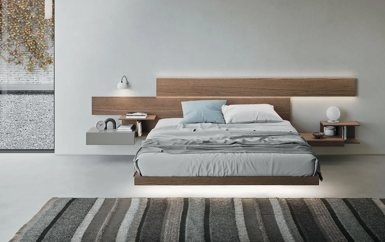 Letto Wall System Dreaming 03 MobilGam con pannello in legno