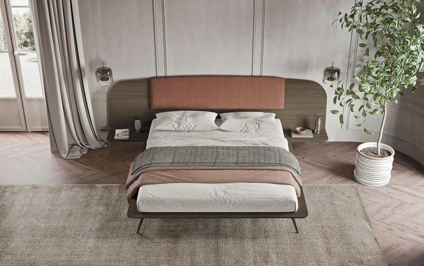 Letto Orion MobilGam con testiera imbottita sagomata