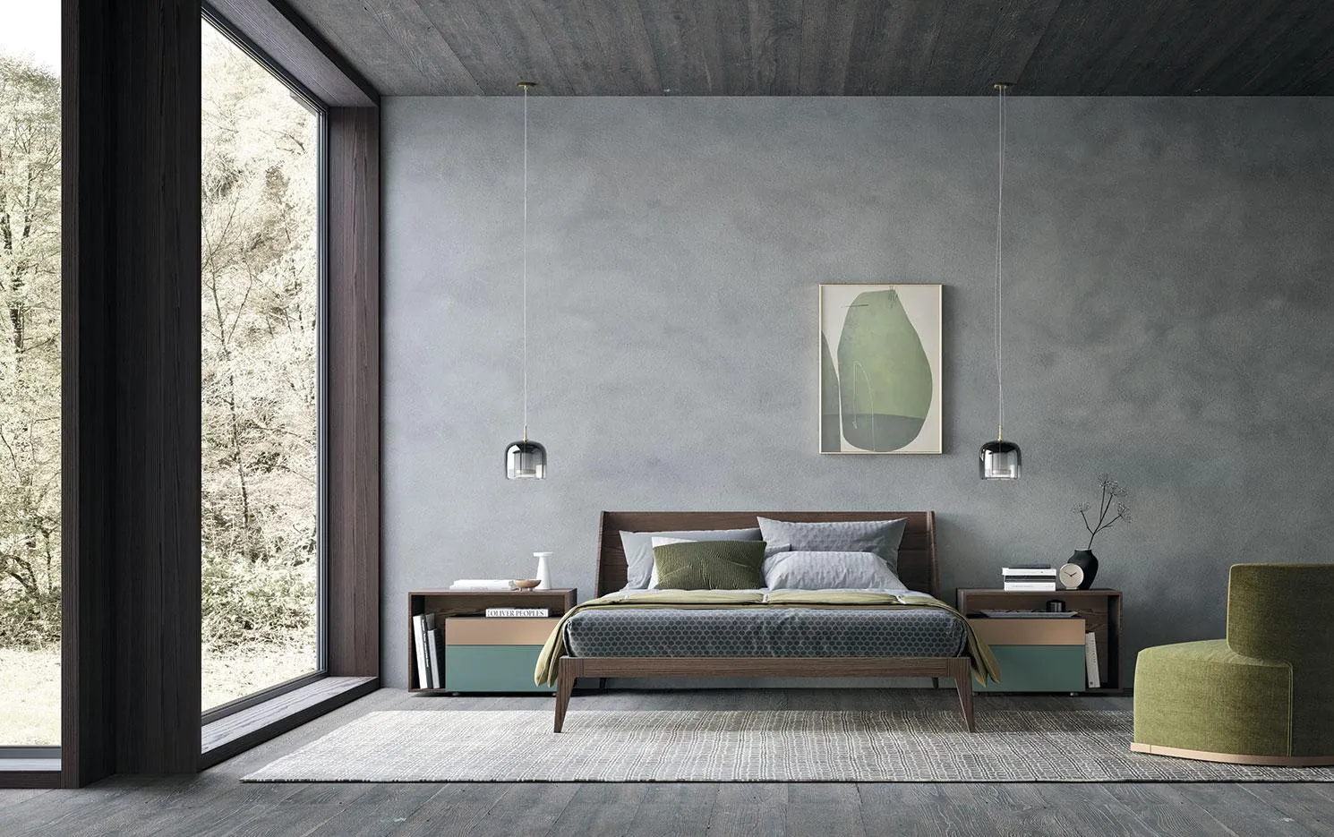 Camera con letto Mercurio MobilGam e vetrata