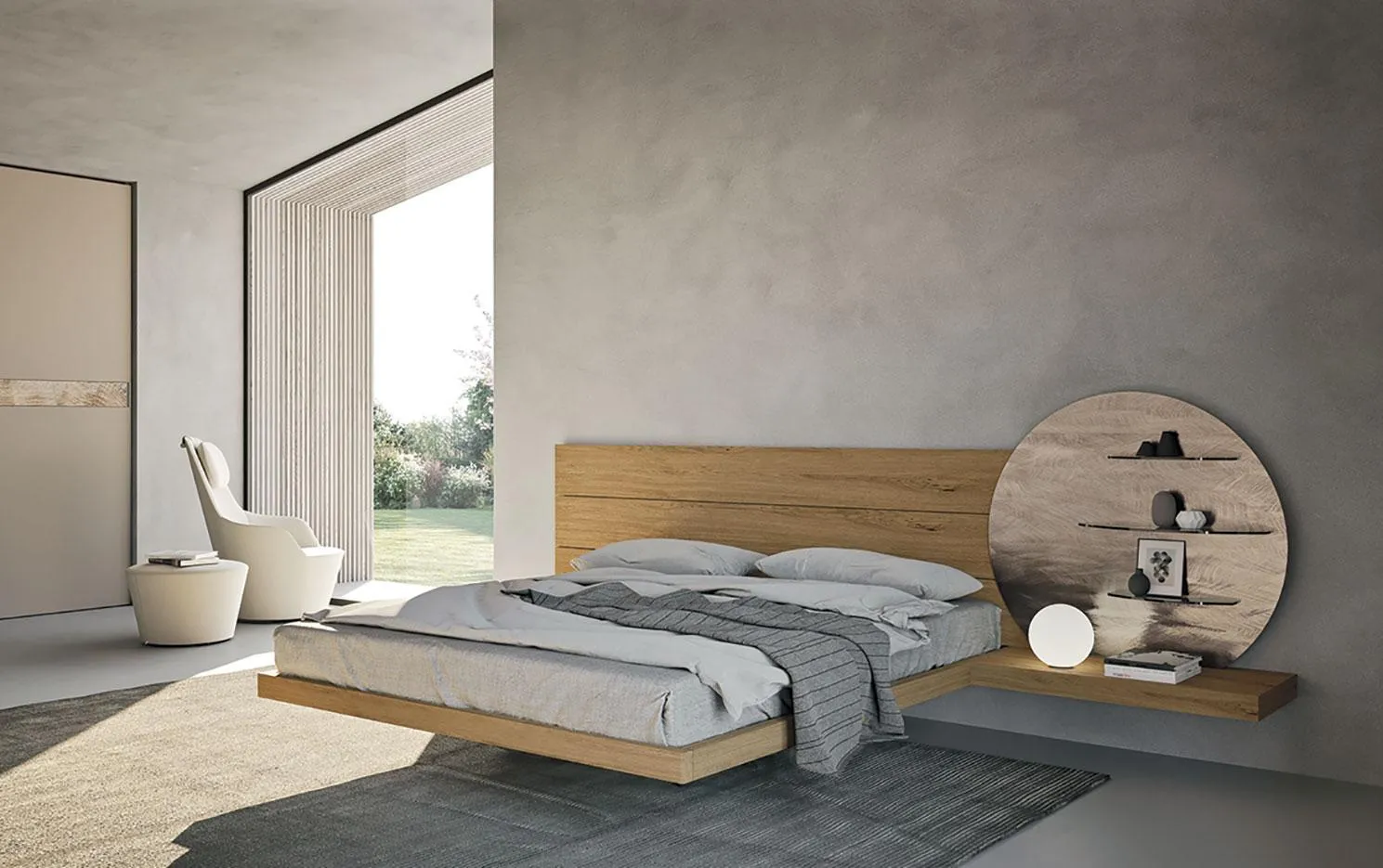 Letto Wall System MobilGam con pannello in legno chiaro