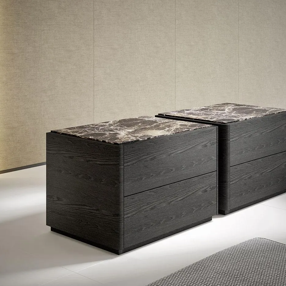 Comodini Midas MobilGam in legno scuro con top effetto marmo