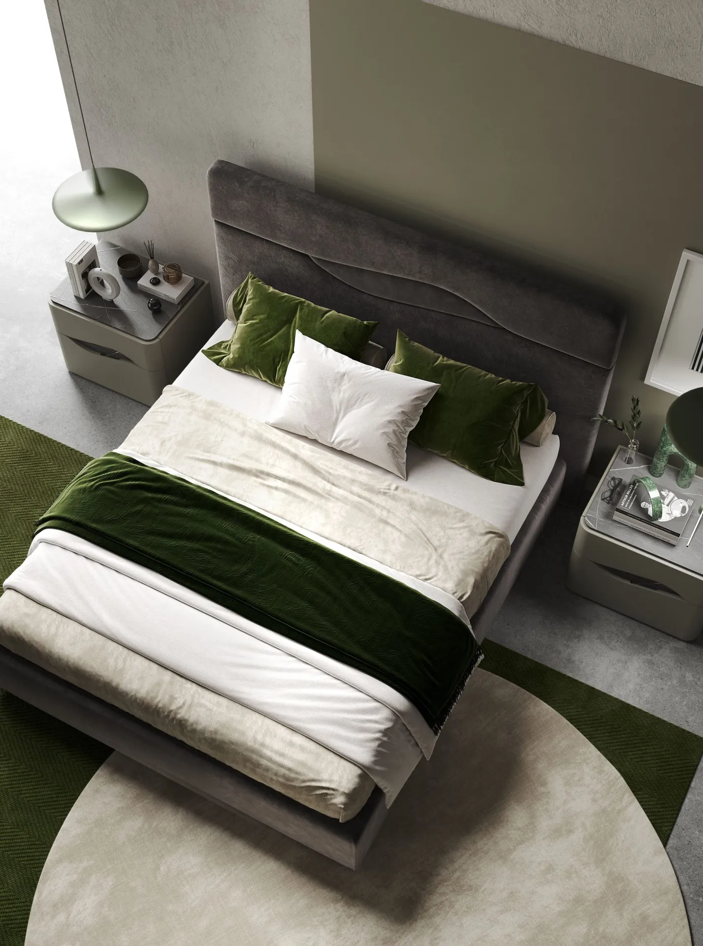Letto imbottito della camera Leaf Mobilificio AG con comodini in finitura corda