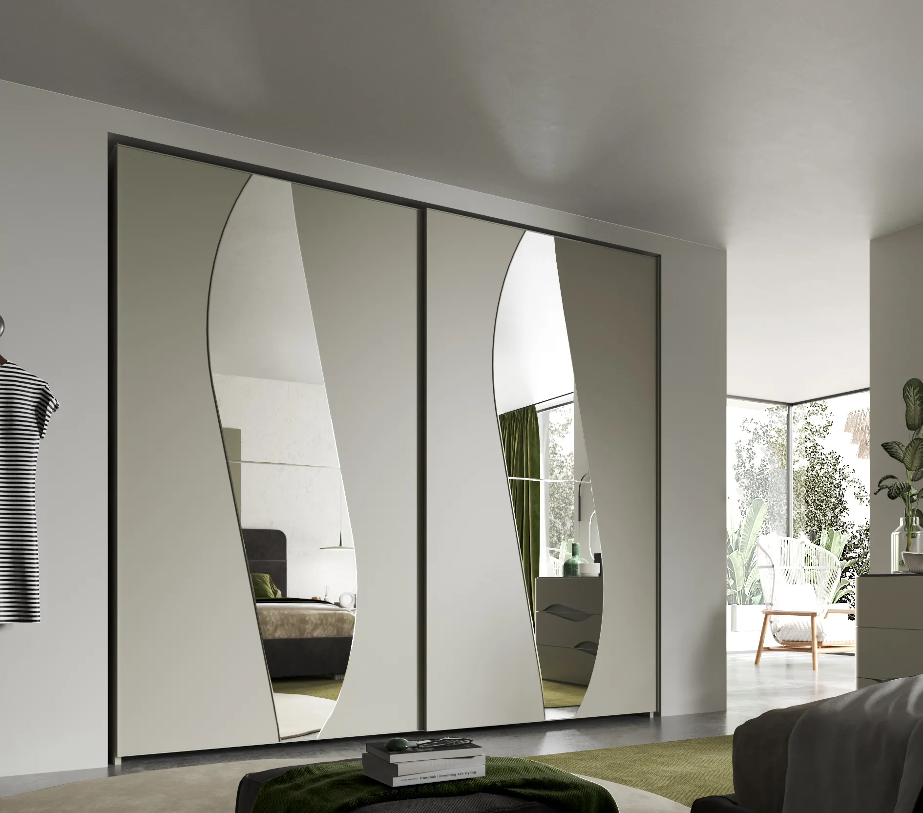 Armadio scorrevole Leaf Mobilificio AG con specchi dal profilo curvo