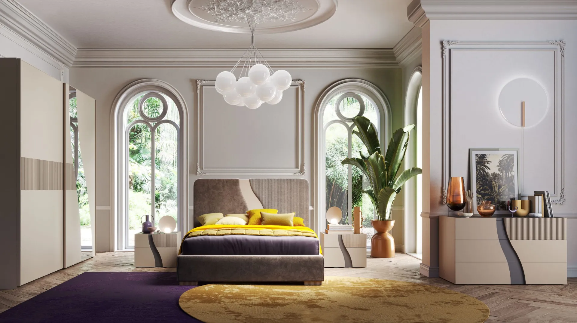 Camera da letto Wave Mobilificio AG in finitura corda con cannettato corda