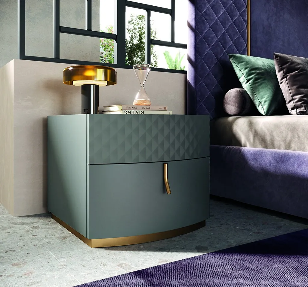 Comodino trapuntato Prestige Mobilificio AG in titanio con maniglia oro