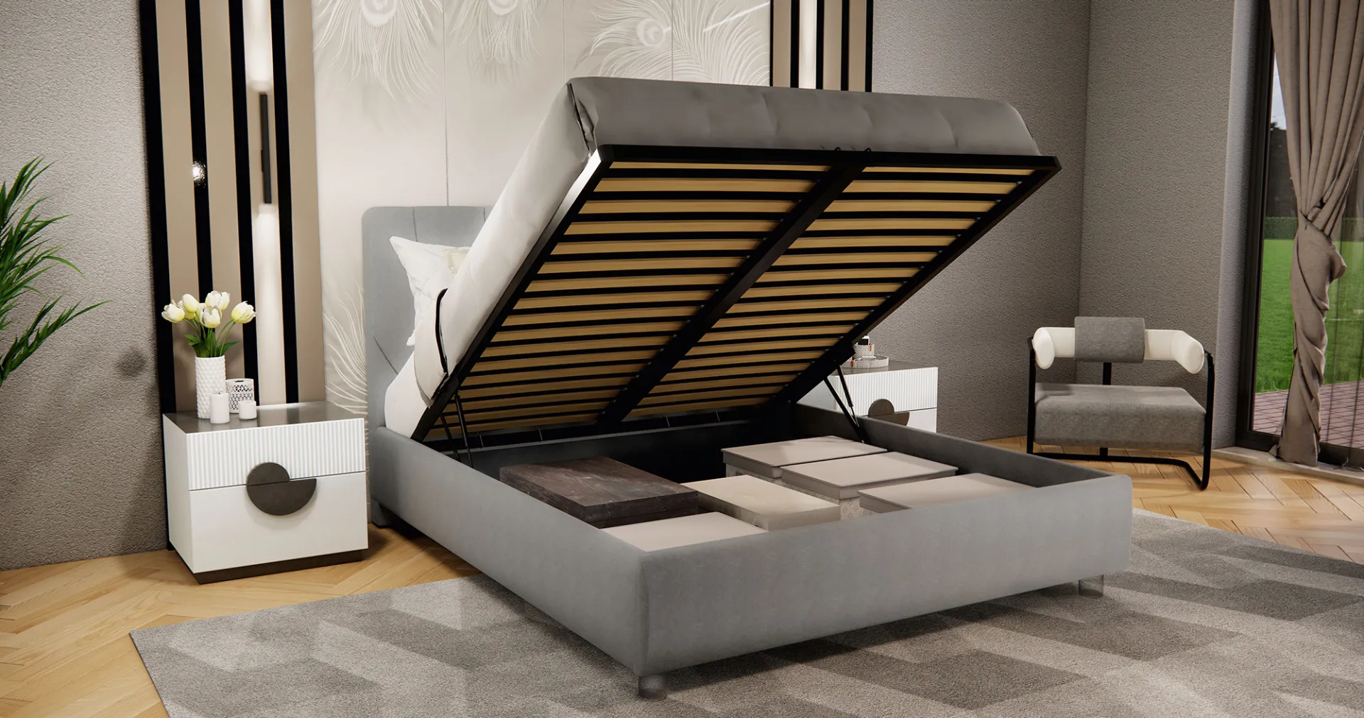 Letto contenitore Vanity Mobilificio AG con rete sollevata