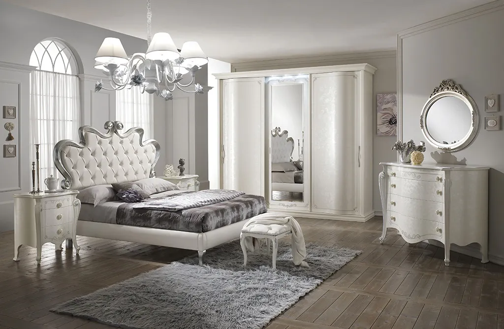 Camera da letto Chanel Mobilificio AG madreperla bianco con testiera capitonné