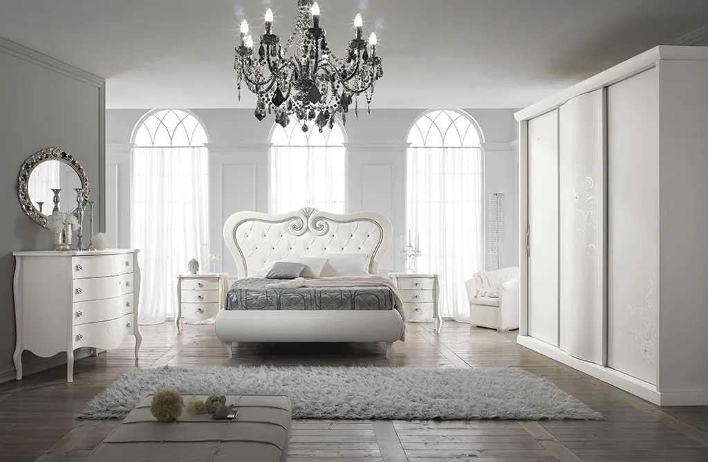 Camera da letto Flora Mobilificio AG laccato bianco opaco con armadio scorrevole