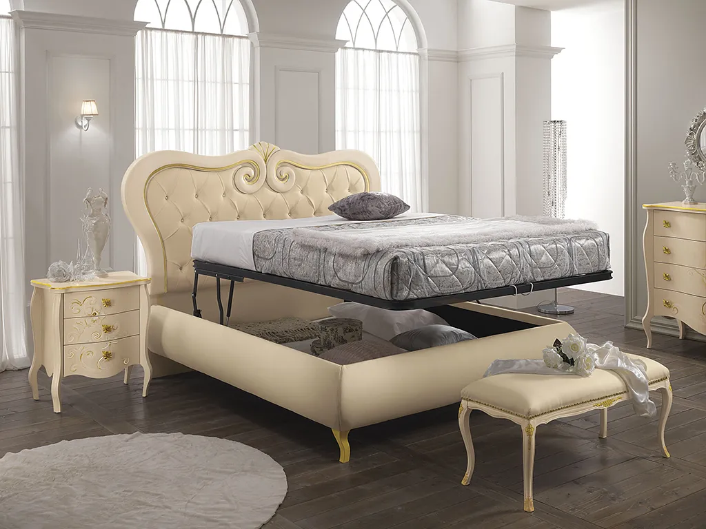 Letto contenitore Flora Mobilificio AG patinato con rete sollevata
