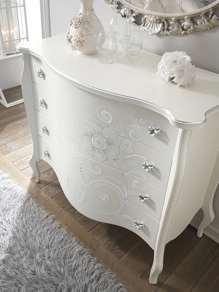 Comò bombato Flora Mobilificio AG bianco con decori floreali