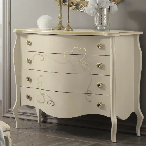 Comò Amélie Mobilificio AG a quattro cassetti con decoro di cuori dorati