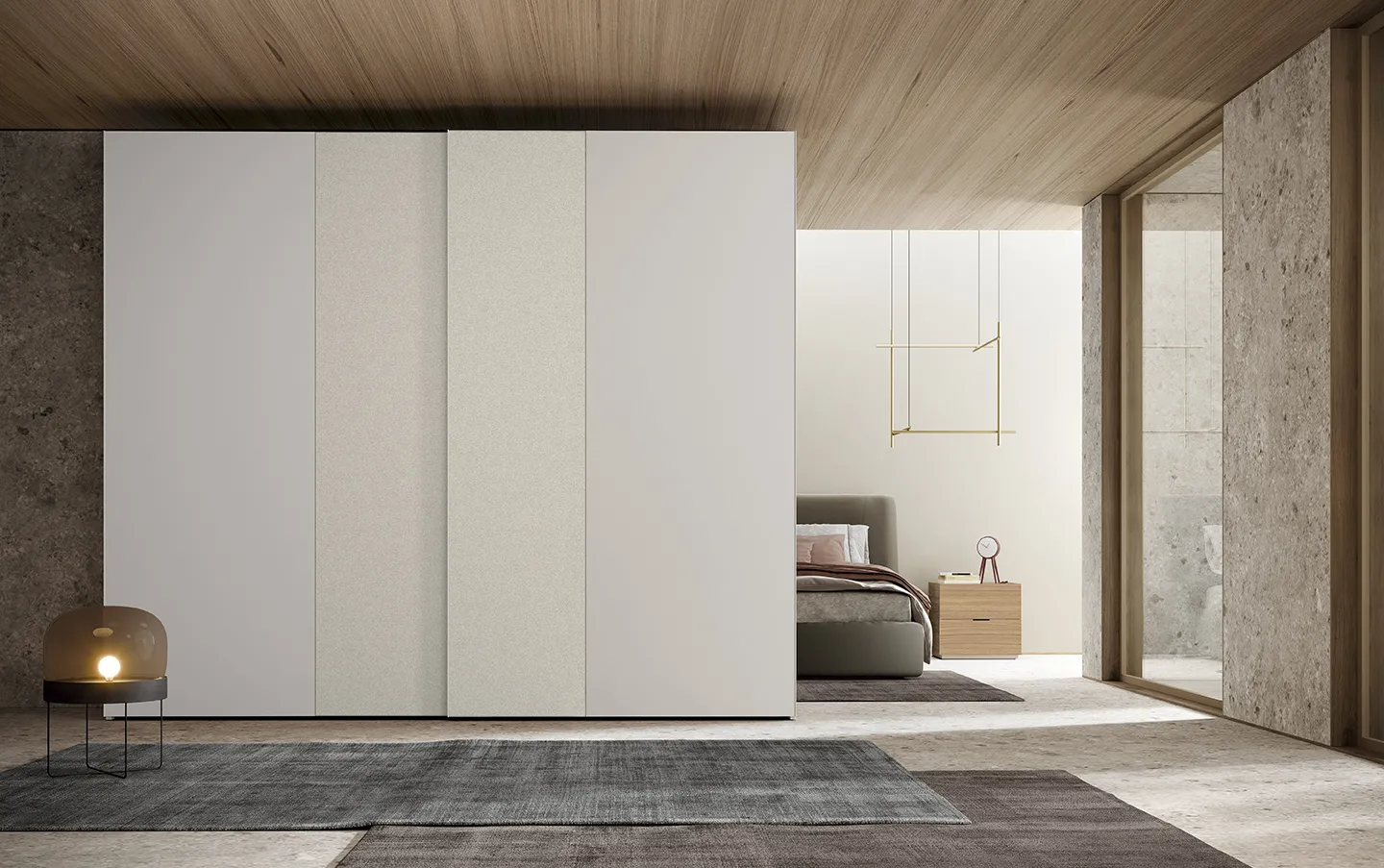 Armadio divisorio Golf Utility Space Colombini con ante a fasce verticali tra zona notte e ingresso