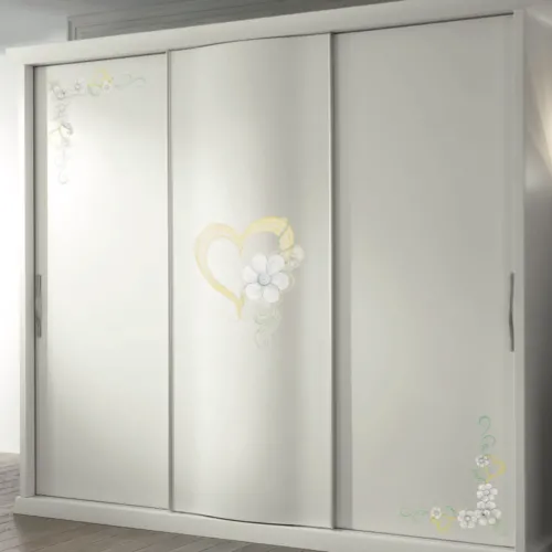Armadio scorrevole Adèle Mobilificio AG bianco con cuore dorato e fiori