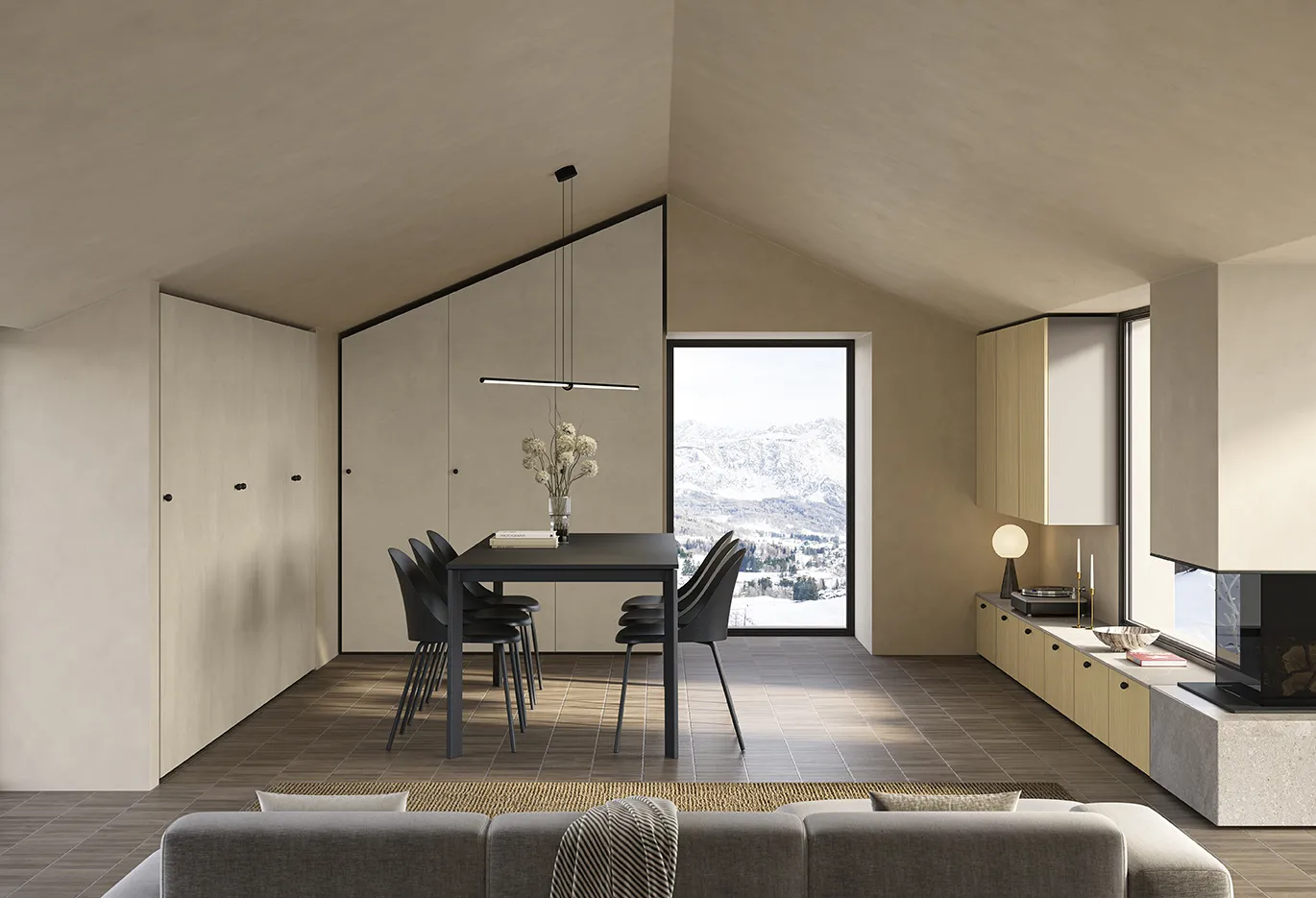 Dépendance Golf Utility Space Colombini in mansarda con armadio sagomato sotto il tetto e base in legno