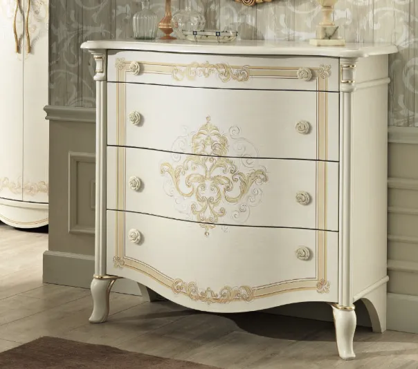 Comò Peonia Mobilificio AG patinato avorio con decoro dorato