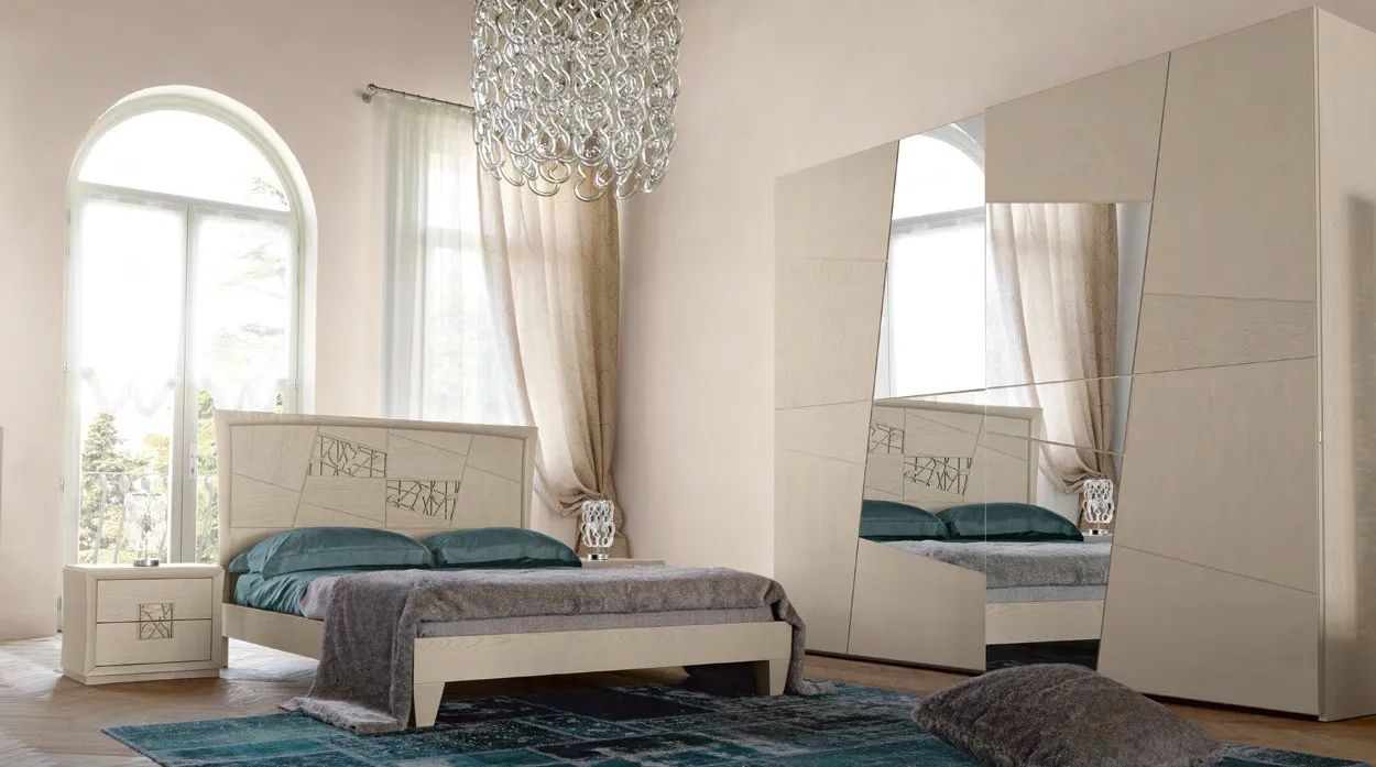 Camera Decor Modo 10 in frassino sabbia con letto, comodini e armadio