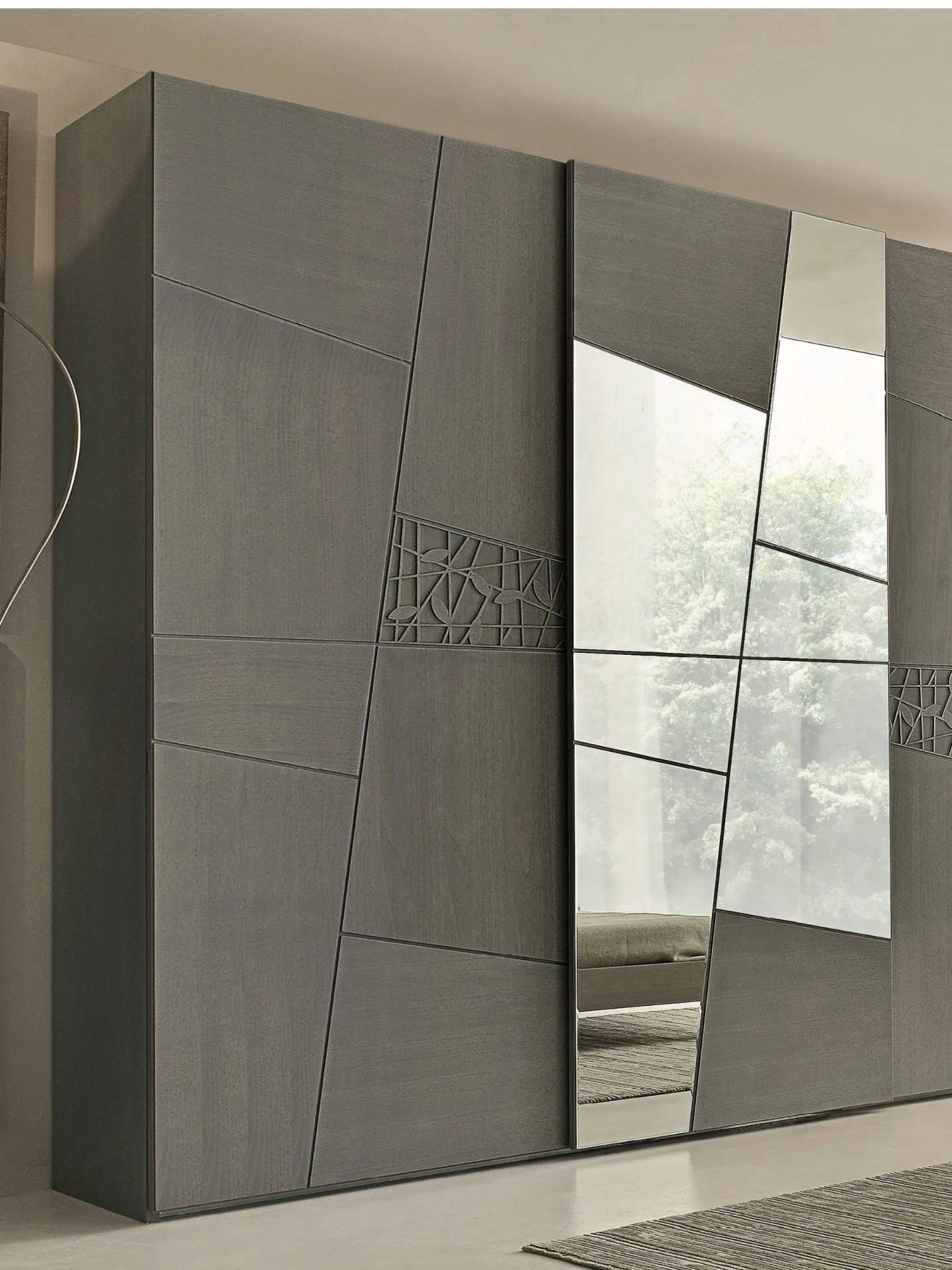 Armadio Decor Modo 10 a tre ante grigio con specchi