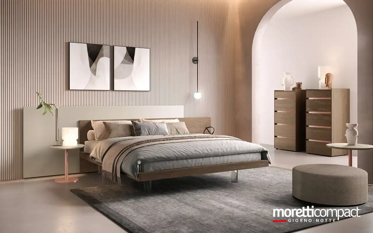 Camera da letto Brize Z13 Moretti Compact con letto Bipanel e due settimini in rovere
