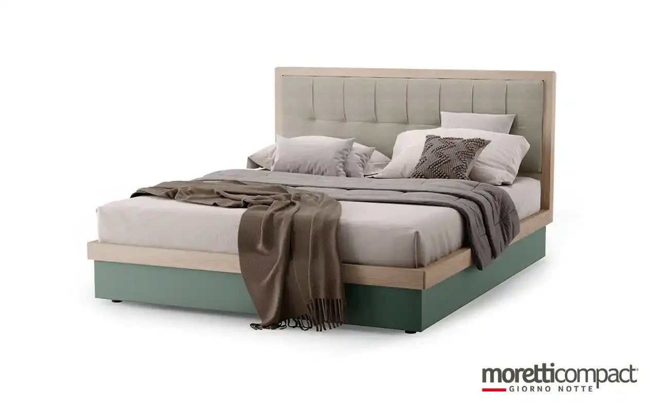 Letto Molding Pad Moretti Compact con pannello trapuntato e giroletto verde