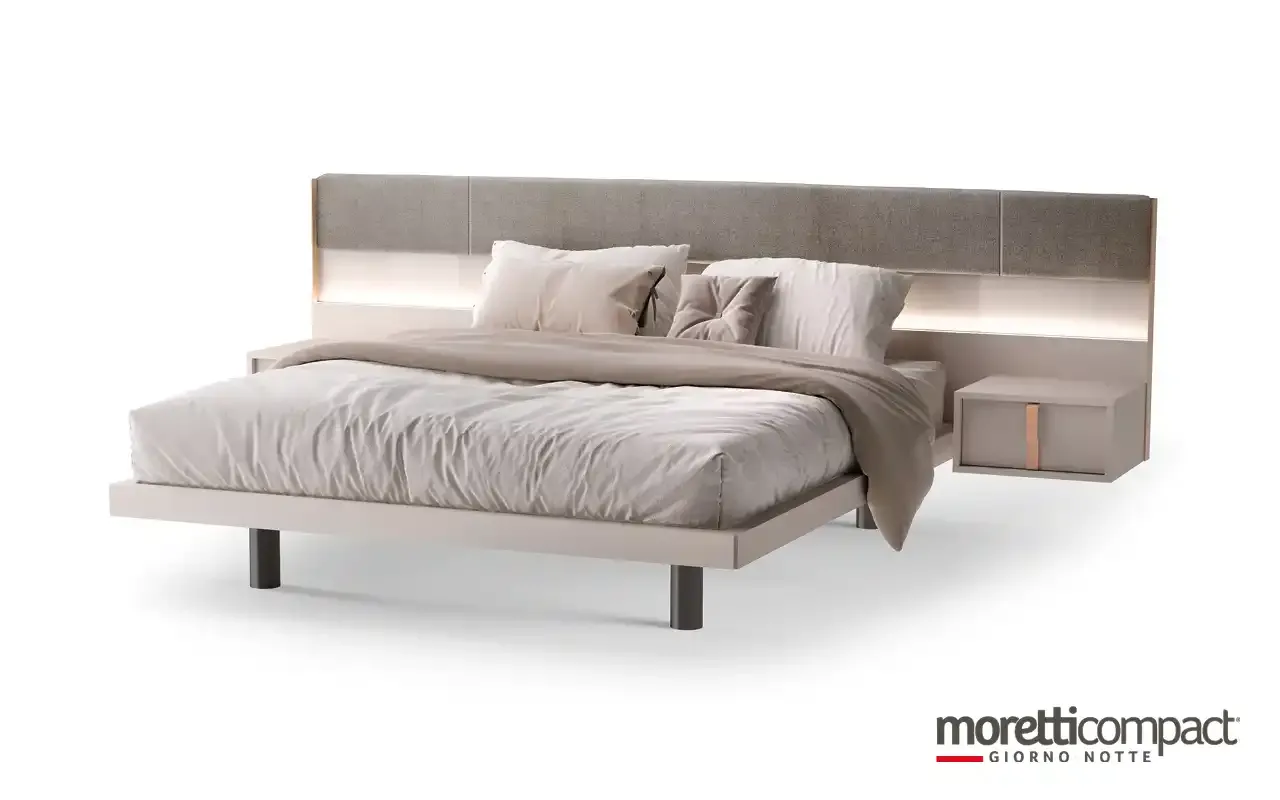 Letto Strip Panels 2 Moretti Compact con fascia grigia e luce calda