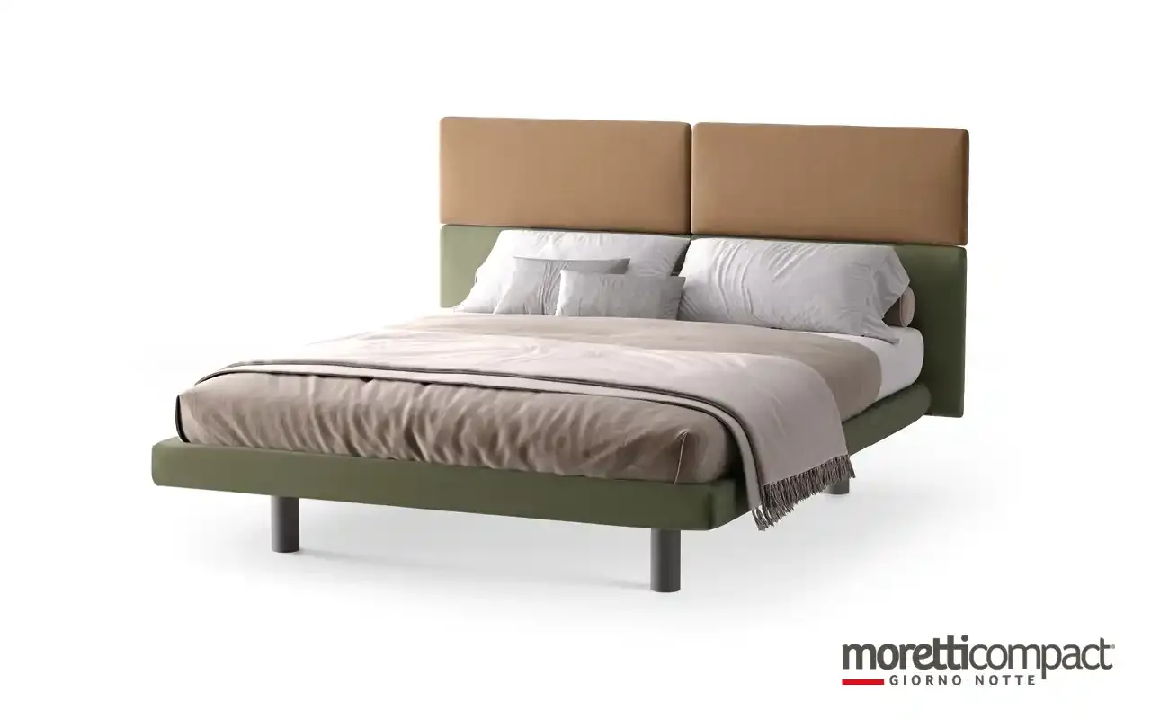 Letto Puzzle 3 Moretti Compact verde con due pannelli imbottiti color cuoio