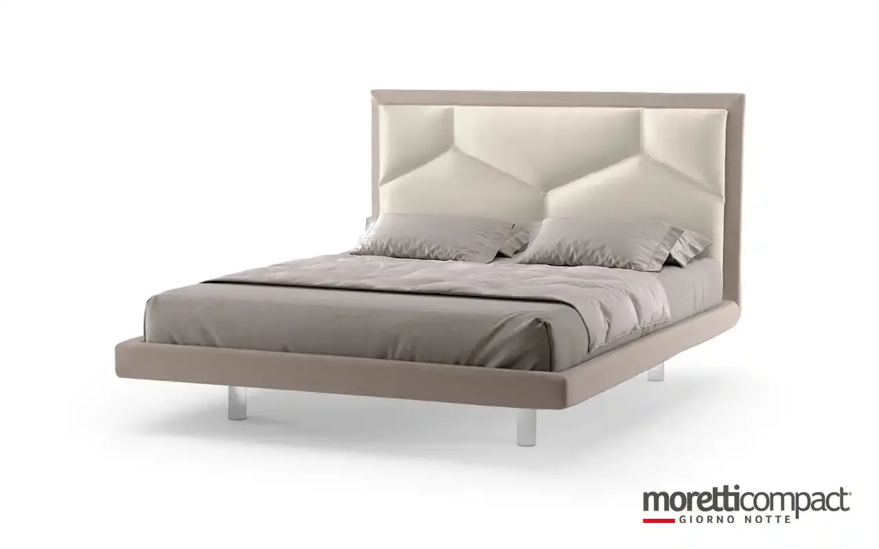 Letto Alcor Moretti Compact con pannello chiaro a esagoni e cornice tortora
