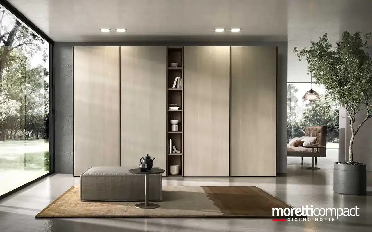 Armadio scorrevole Zenith S170 Moretti Compact in frassino cenere con libreria centrale
