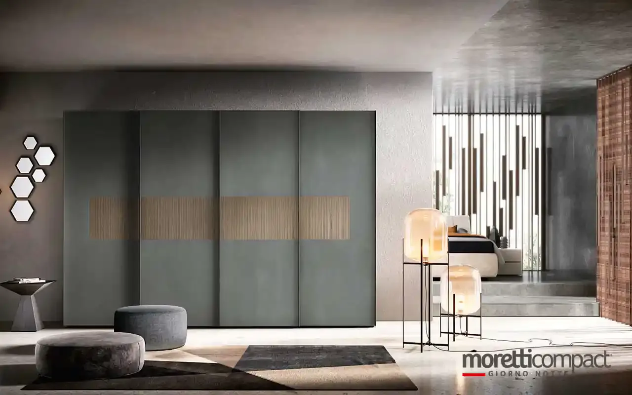 Armadio scorrevole Zenith S172 Moretti Compact grigio ardesia con fascia centrale in rigatino