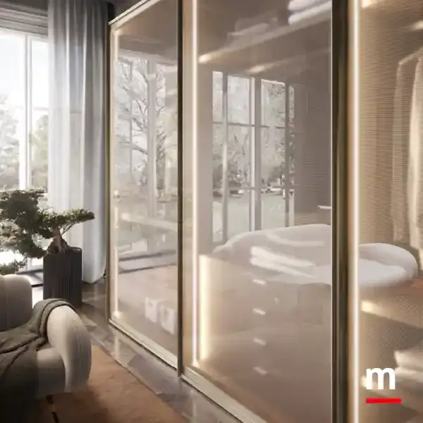 Ante in vetro garzato di S186 Moretti Compact con luce interna