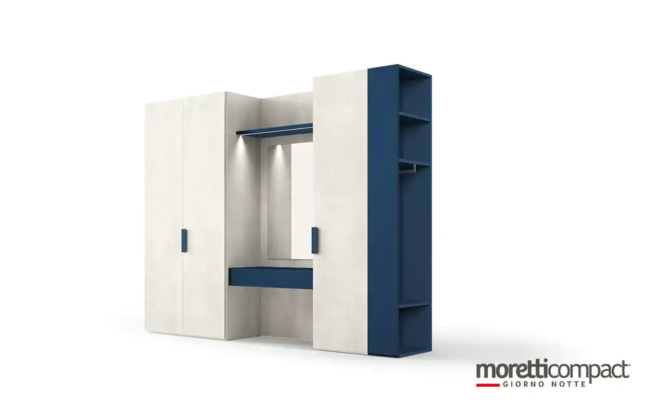 Armadio utility Zenith U453 Moretti Compact bianco con terminale a giorno blu e specchio