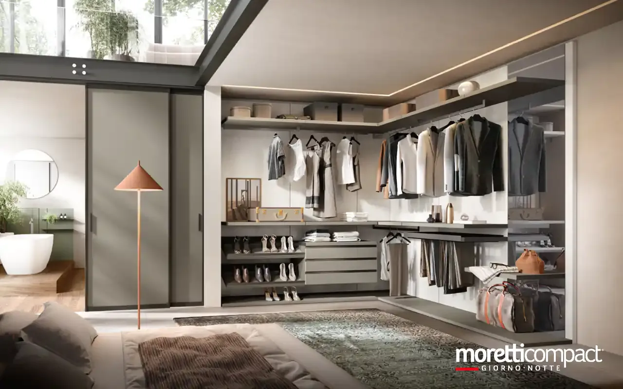 Cabina armadio Omnia G221 Moretti Compact ad angolo con ripiani e appendiabiti