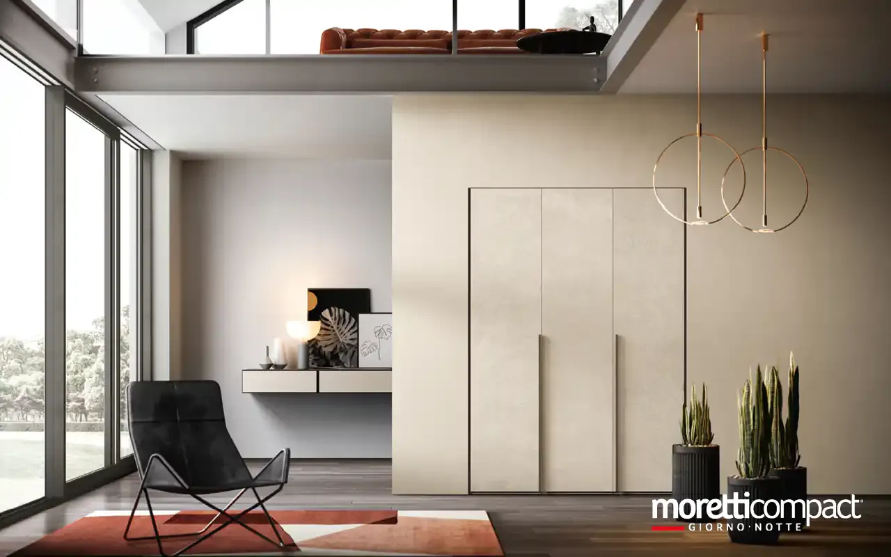 Portale per cabina armadio Omnia P629 Moretti Compact con ante a soffietto in biomalta chiara