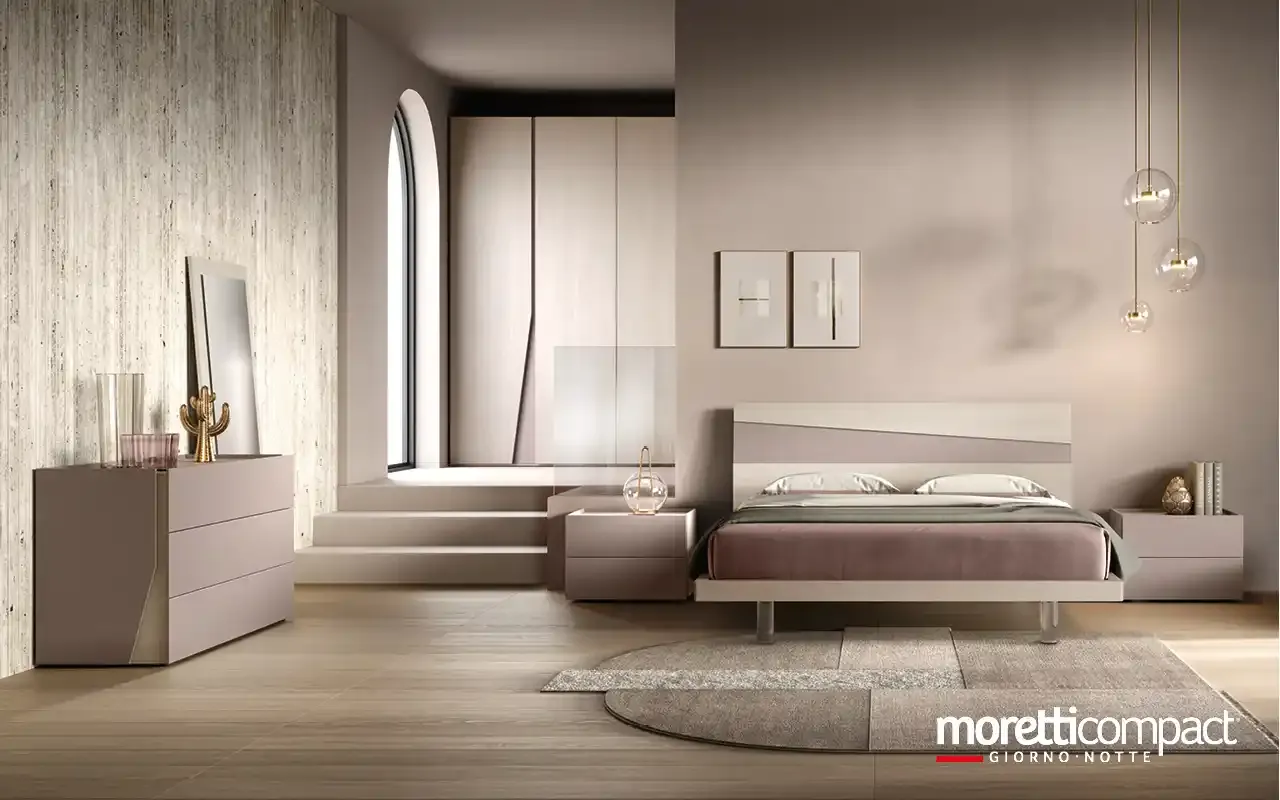 Camera da letto Brezza B13 Moretti Compact con letto Icaro e comò rosa