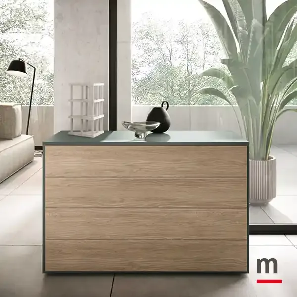 Comò Cube C14 Moretti Compact in rovere gessato con struttura muschio