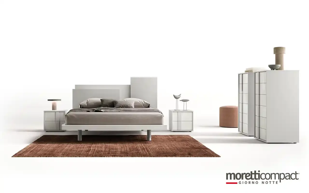 Camera da letto Gemma G11 Moretti Compact chiara con letto Mondrian e settimino