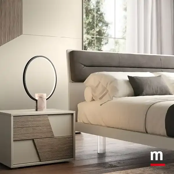Comodino Gemma G12 Moretti Compact in rigatino con specchio rotondo
