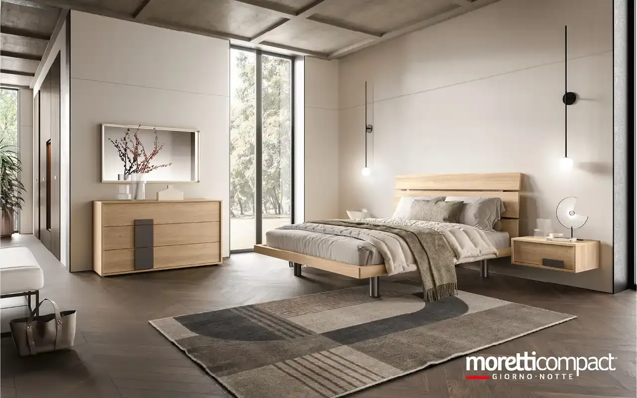 Camera da letto Gemma G14 Moretti Compact in rovere miele con letto Tree