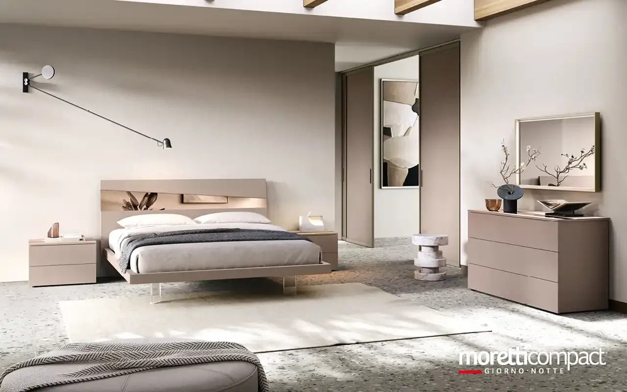 Camera da letto Argo I14 Moretti Compact rosa con letto Icaro
