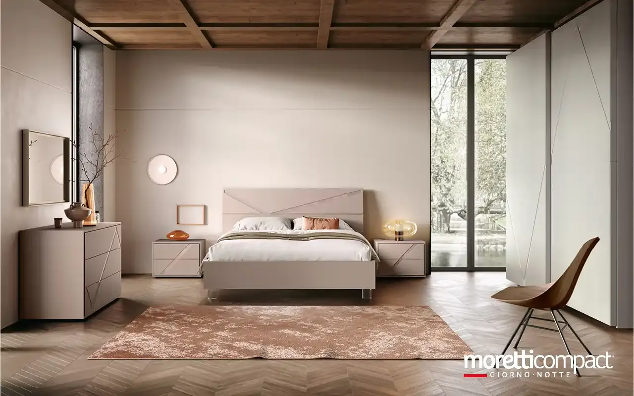 Camera da letto Volturno L12 Moretti Compact rosa con armadio e letto in pannello