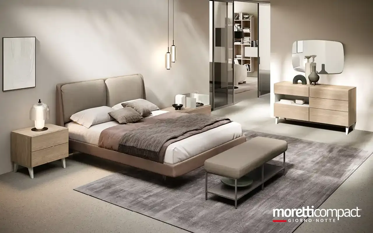 Camera da letto Modula M14 Moretti Compact con letto Felis a cuscini