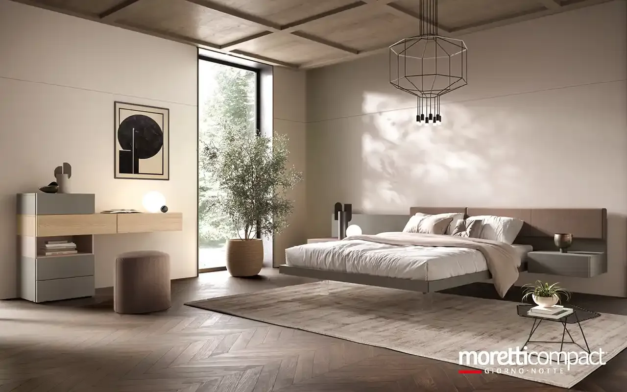 Camera da letto Modula M15 Moretti Compact con testata a parete e toeletta