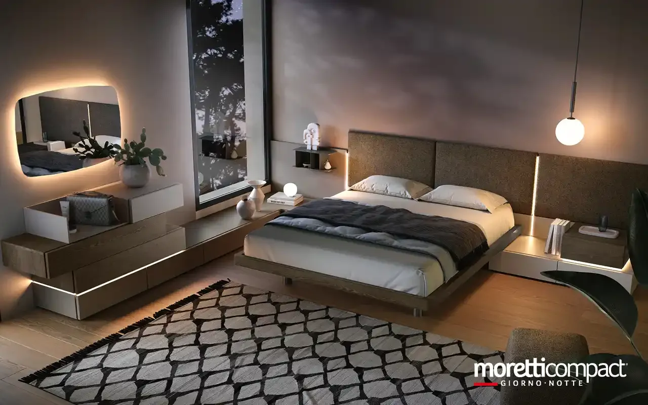 Camera da letto Modula M17 Moretti Compact con letto Puzzle e luce LED