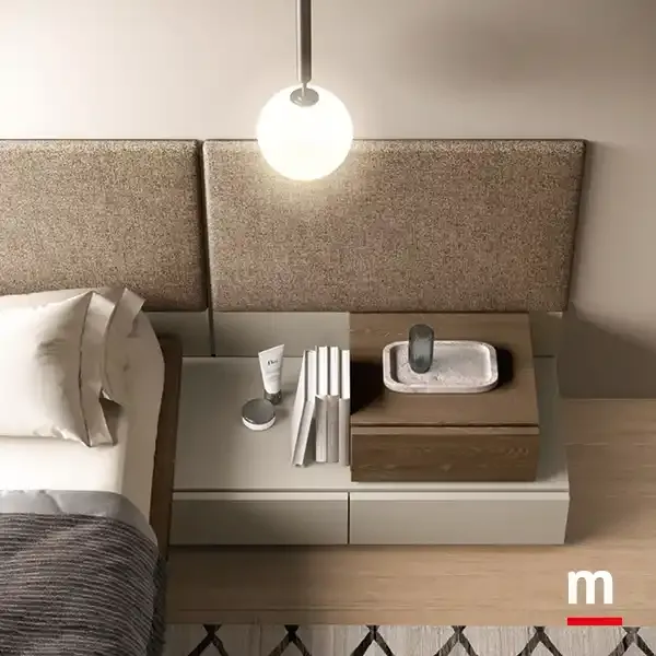 Comodino e testata imbottita della camera Modula M17 Moretti Compact
