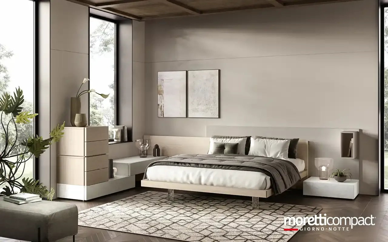 Camera da letto Modula M20 Moretti Compact chiara con letto Bipanel