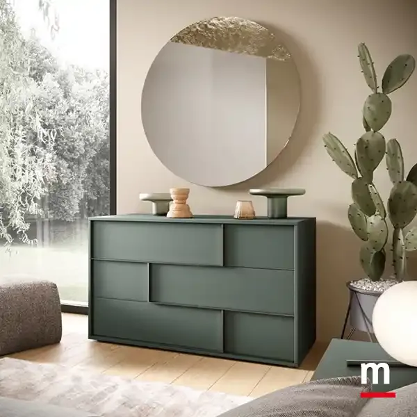 Comò Profile P12 Moretti Compact verde con specchio rotondo