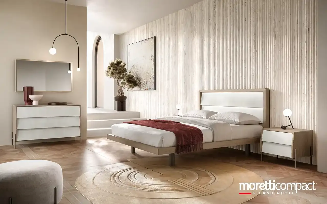 Camera da letto Aurora R12 Moretti Compact con letto Molding Aurora e comò