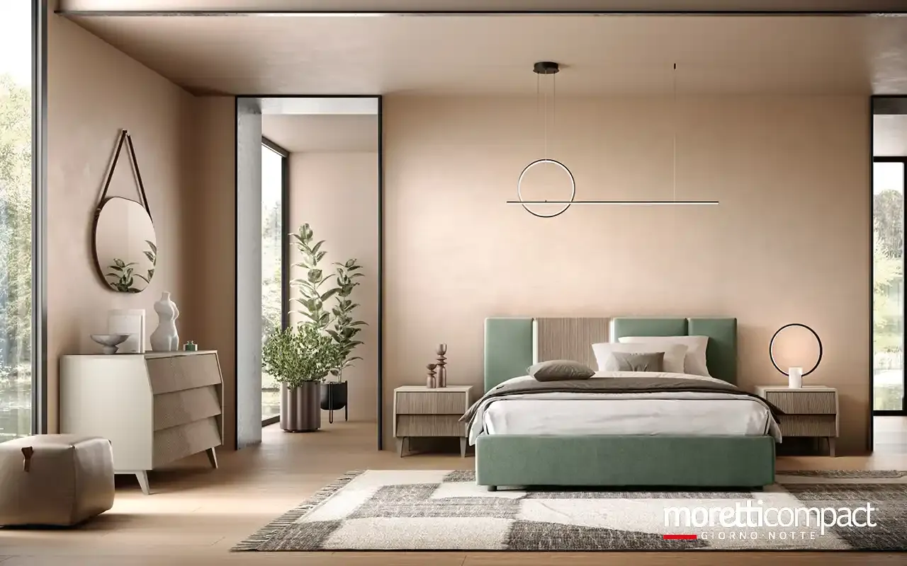 Camera da letto Aurora R13 Moretti Compact con letto Puzzle verde salvia