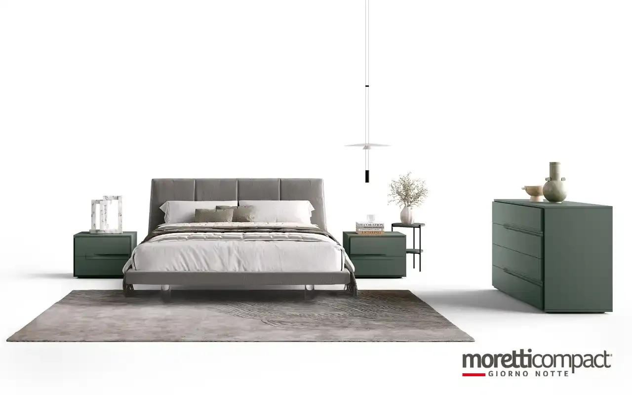 Camera da letto Solano S11 Moretti Compact verde con letto Sirius e comò