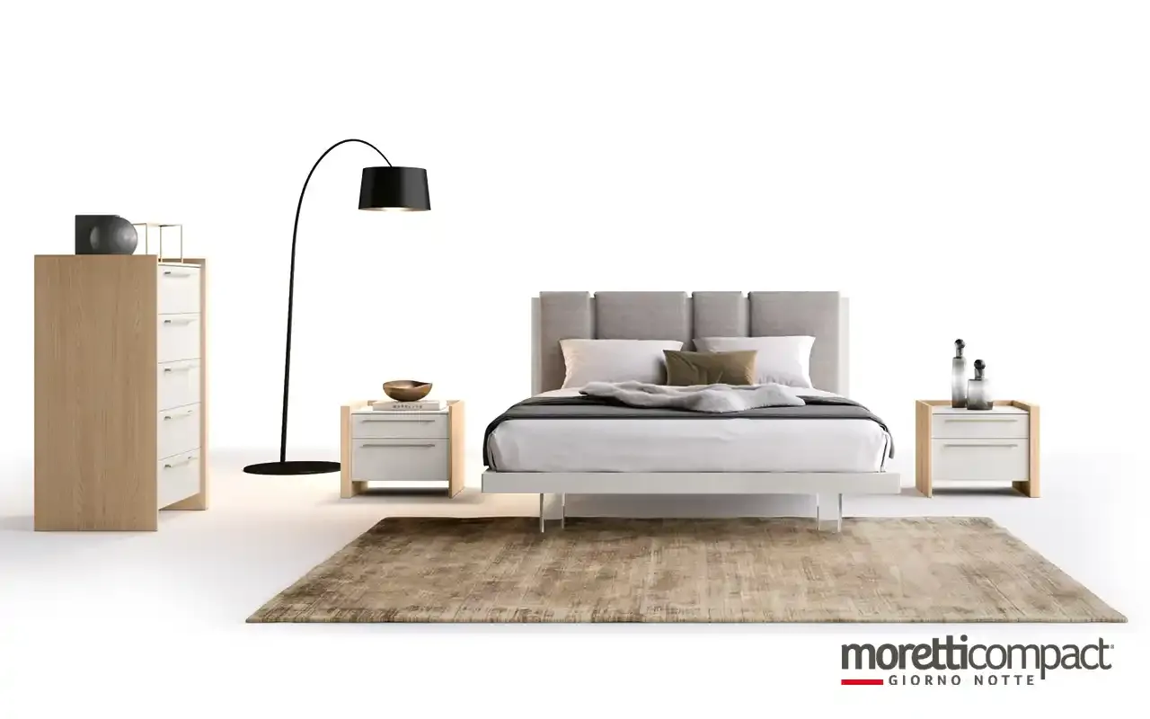 Camera da letto Carry Y11 Moretti Compact con letto Take, settimino e comodini in rovere miele